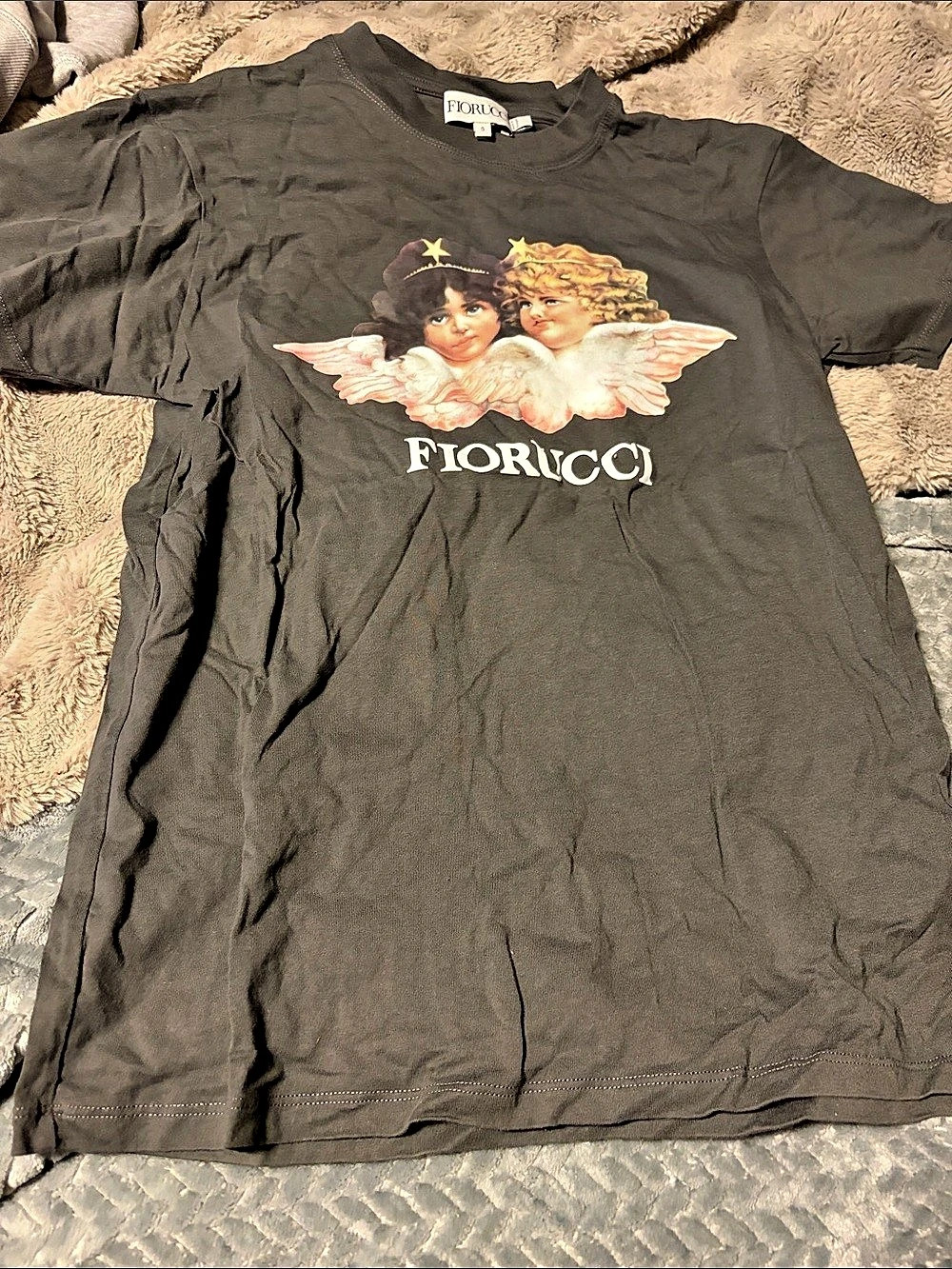 Fiorucci Vintage Angels T-Shirt Graphic Tee Black & Pink Small